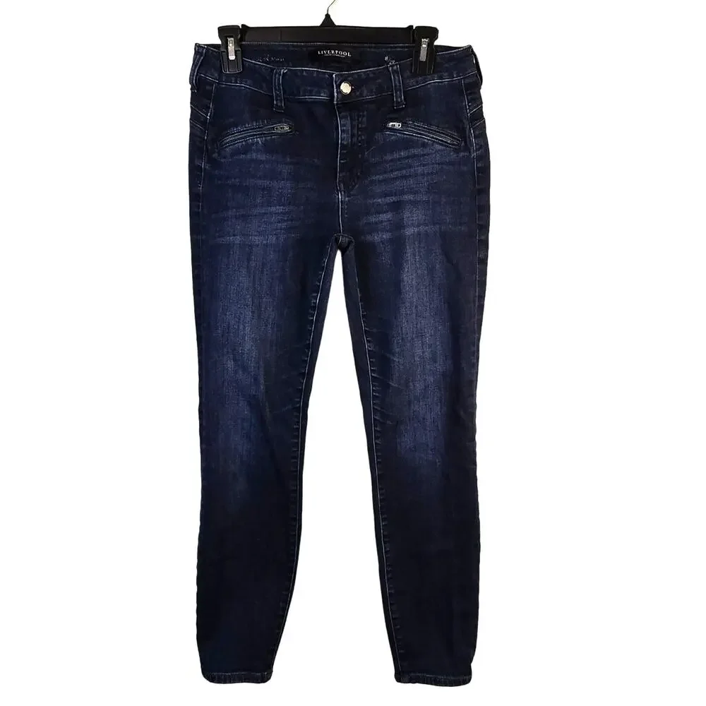Liverpool Jeans Womens 29 The Hugger Ankle Skinny Mid Rise Dark Wash Preppy Boho